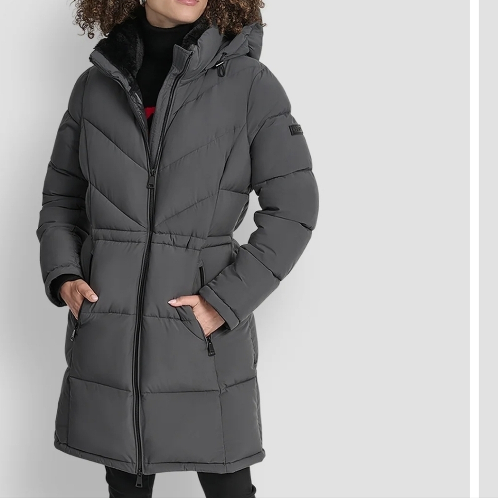 NWT - DKNY Women's Long Gray Puffer Jacket Size M - Picture 13 of 15